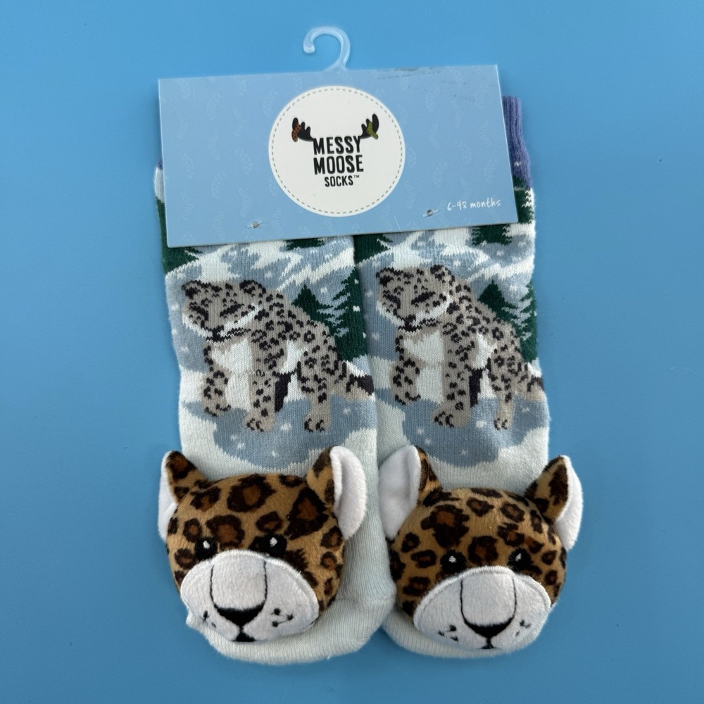 Messy Moose Baby Leopard Socks Snowy Forest Animal Print 6–48 Months New